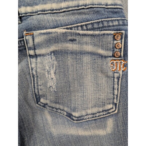 Miss Me Jeans Womens Size 29 Blu eDistressed Faded Whiskers Classic Flared Boho - Picture 12 of 16